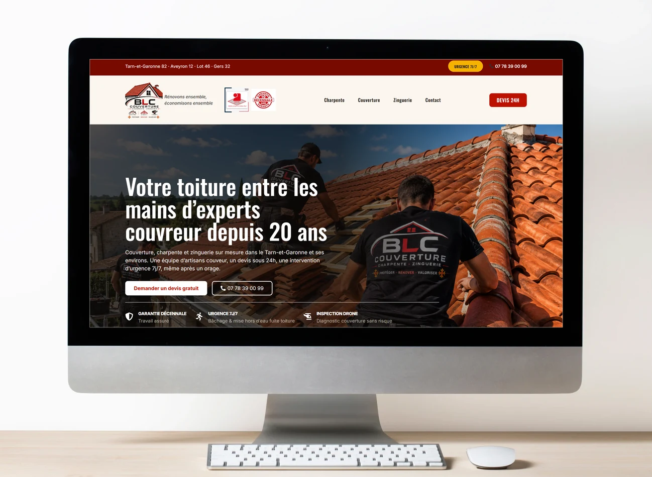 Site internet BLC Couverture présenté sur un écran