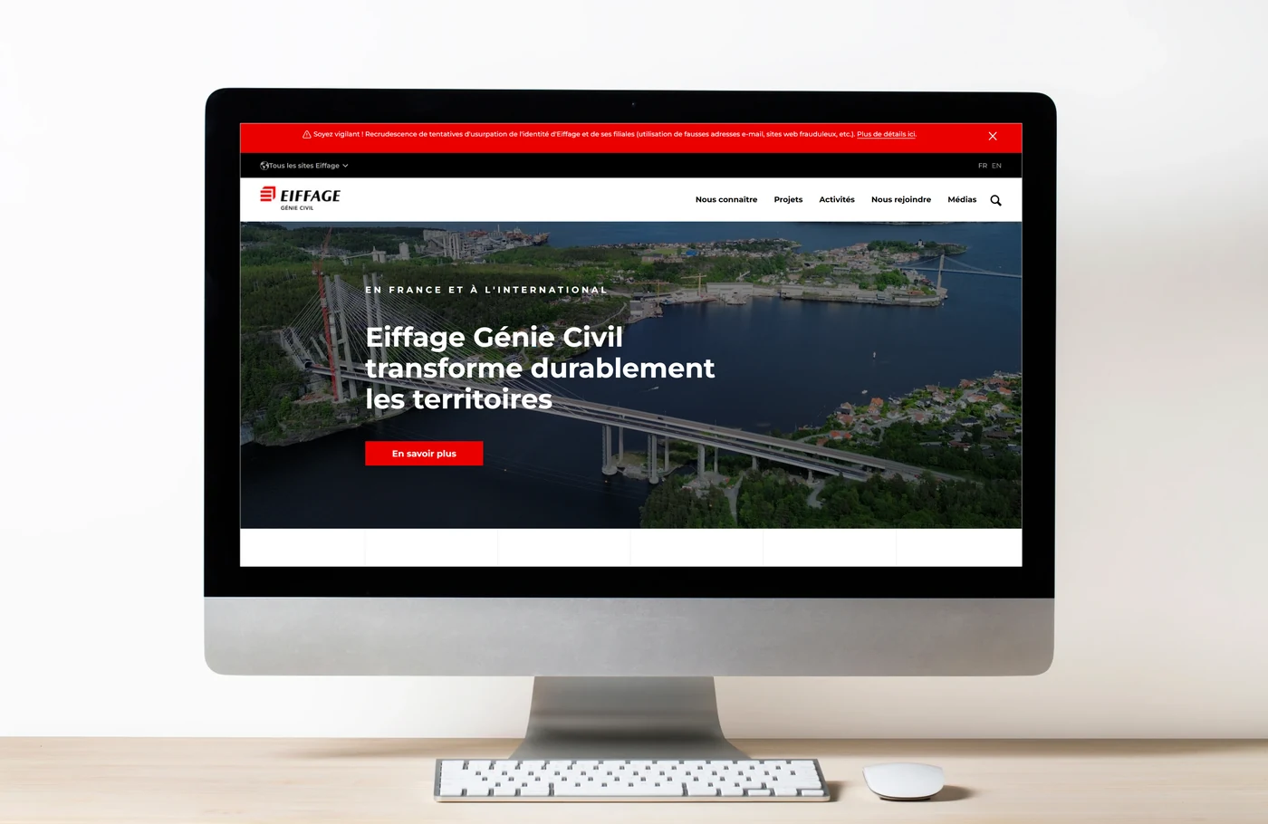 Site internet réalisé pour Eiffage présenté sur un écran