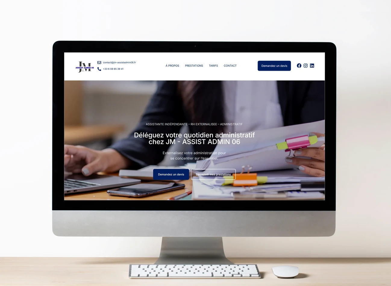 Site internet JM Assist Admin 06 présenté sur un écran