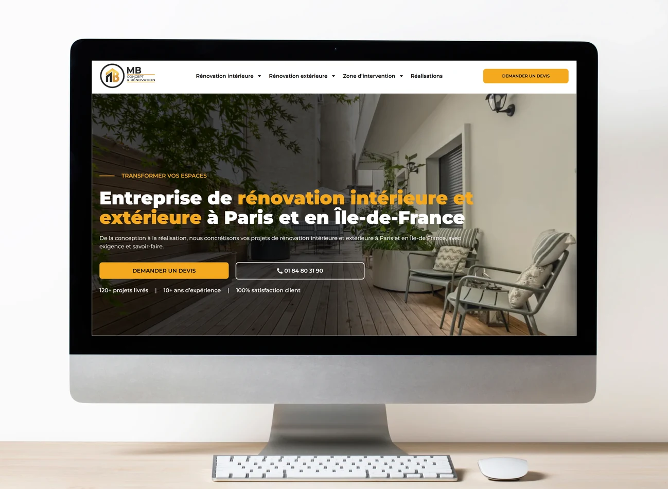 Site internet MB Concept et Rénovation présenté sur un écran