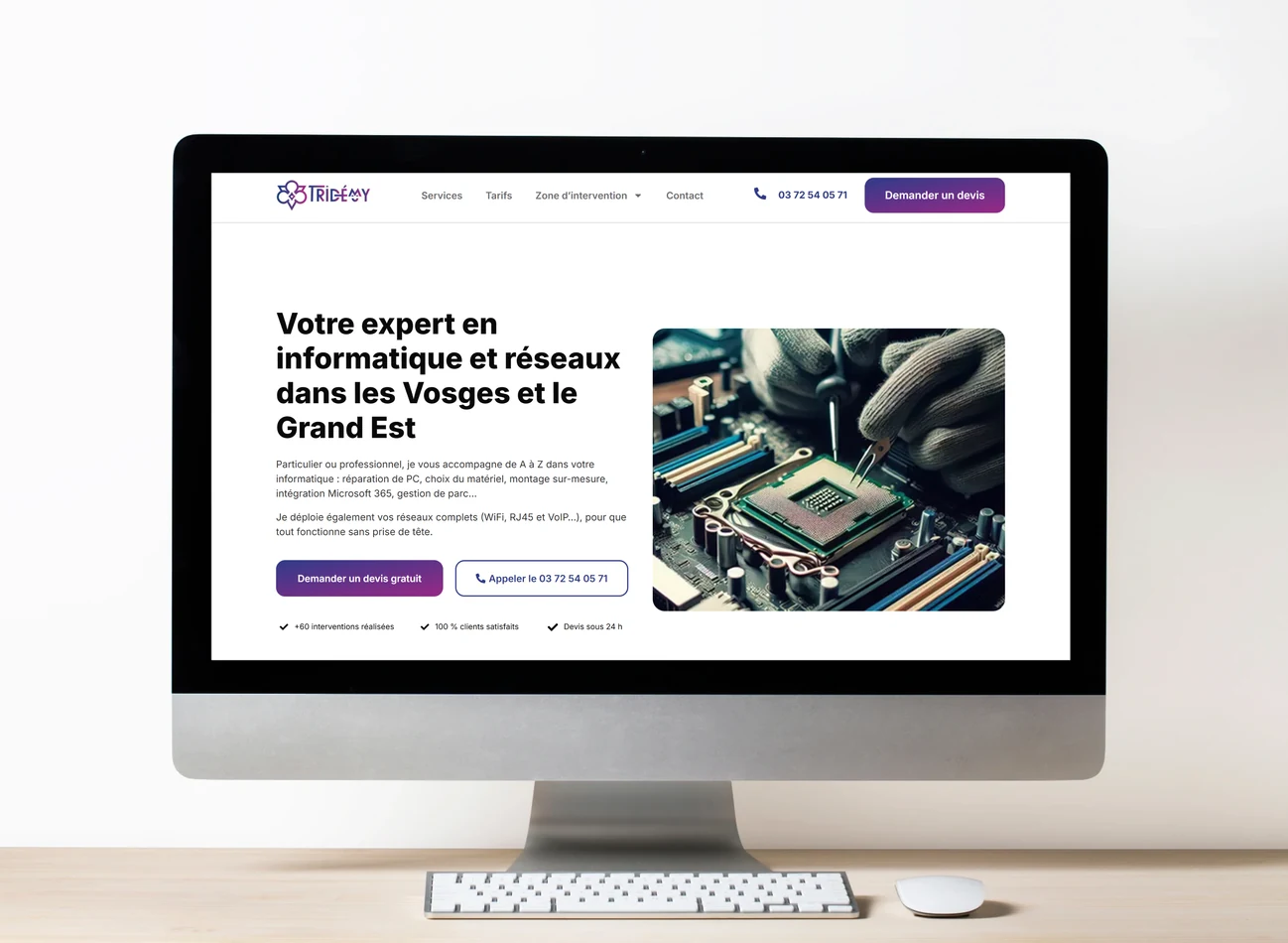 Site internet Tridémy présenté sur un écran